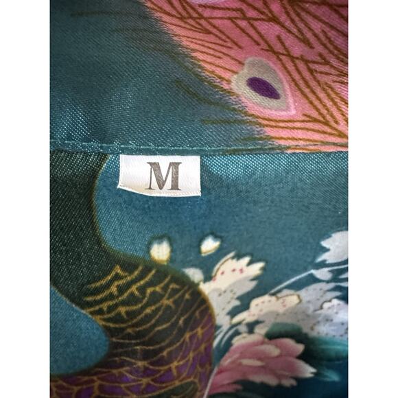 Vintage Women's Satiny Robe with Peacock Design Belted Medium - Picture 3 of 12